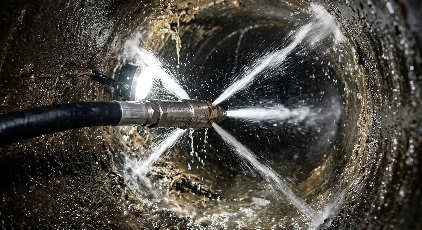 High-pressure hydro jetting nozzle cleaning sewer pipe for Sewer Cleanout in Rolling Hills Estates